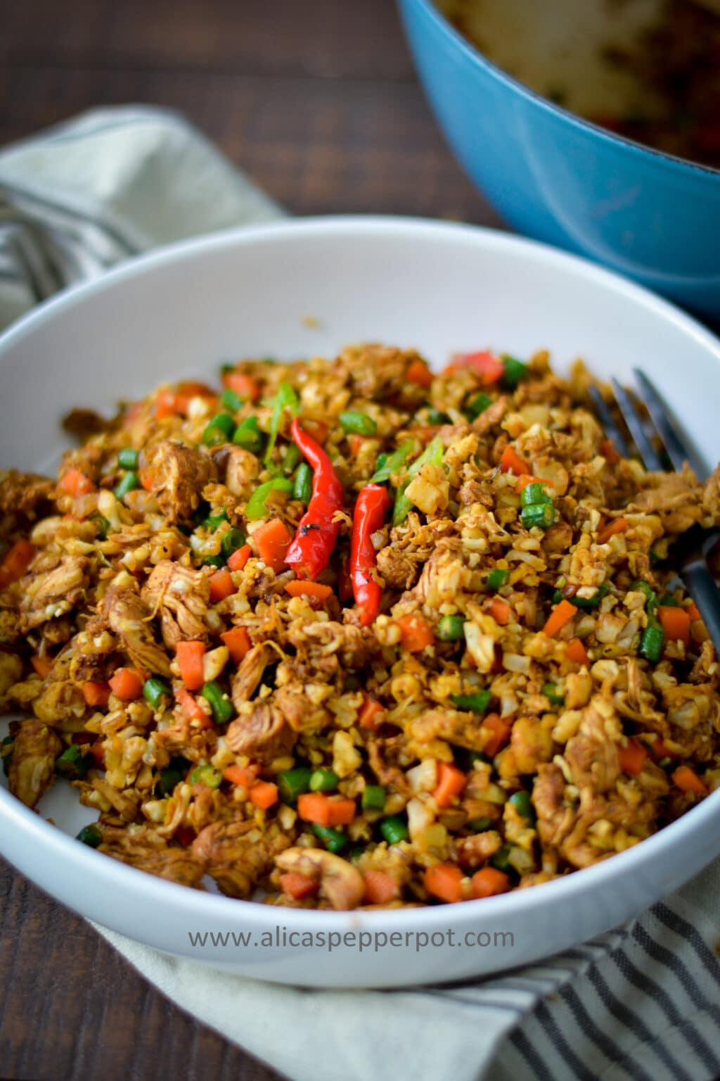 Cauliflower fried rice recipe. Easy recipe. Can be customized with different proteins. 