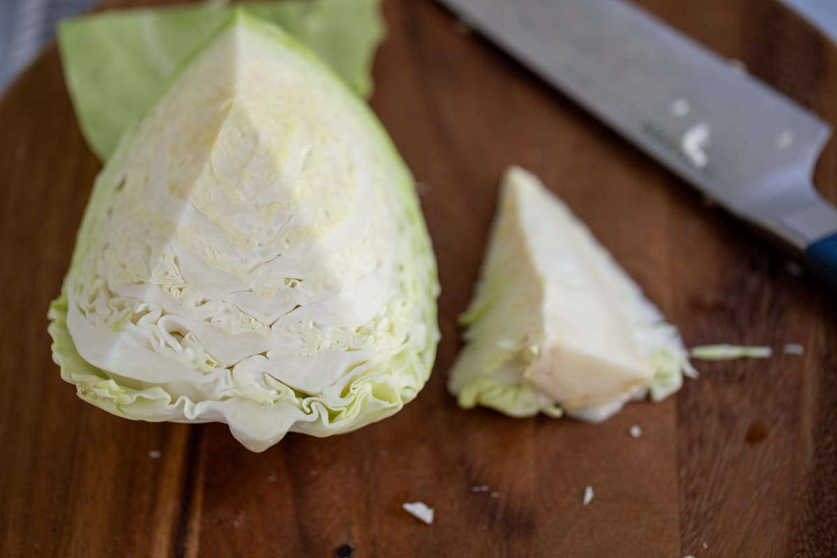 Wedge of cabbage with core removed.