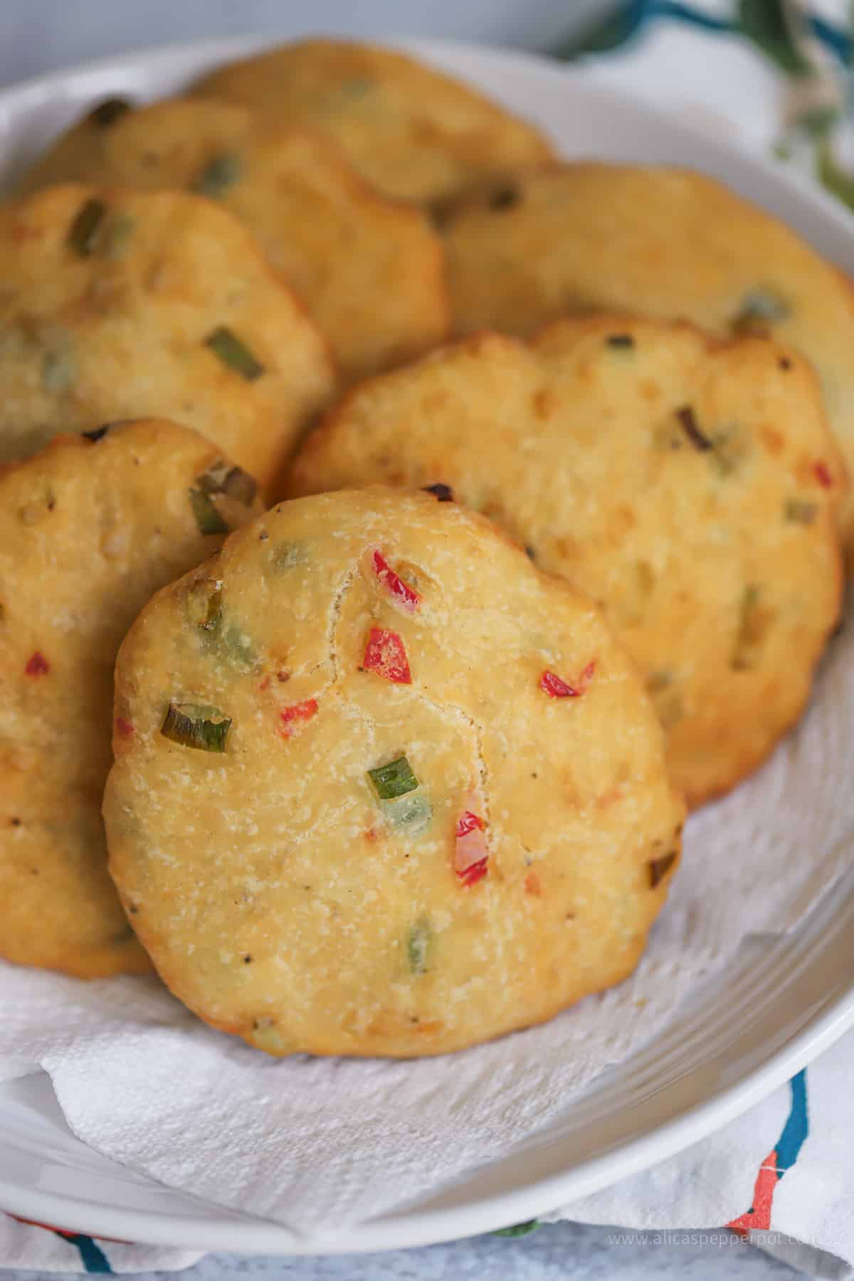 Scallion fry bake in a white platter.