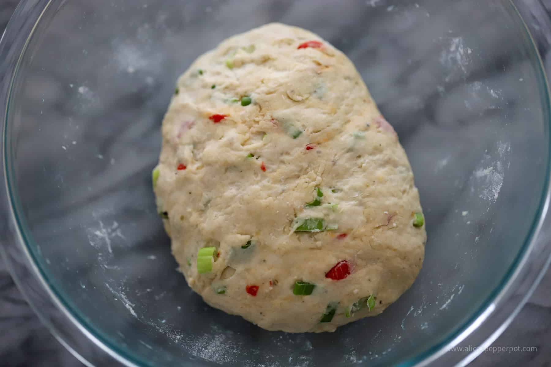 This is an image of the Scallion dough ball after kneading