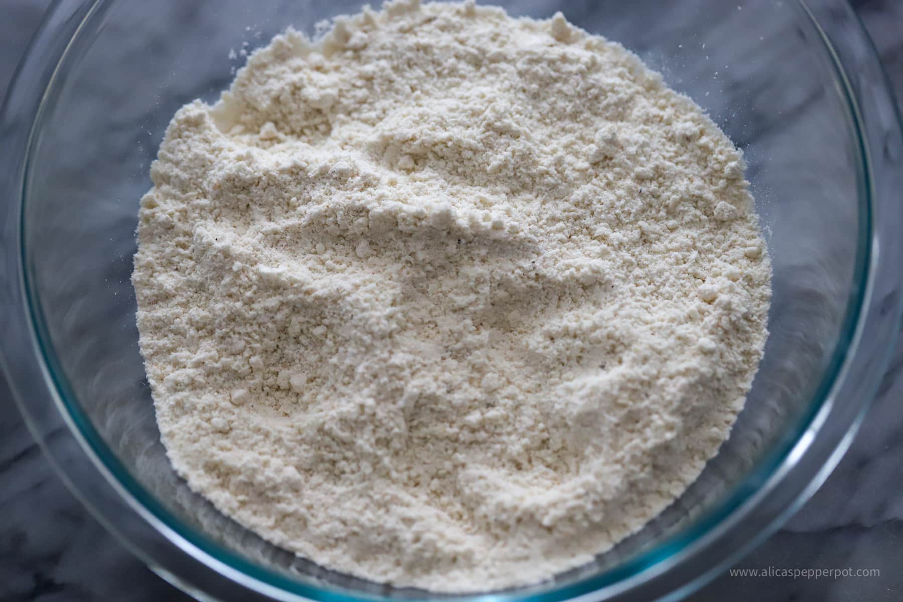 Flour mixture in mixing bowl