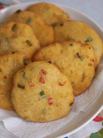 Guyanese Scallion and pepper fry bake in a white platter