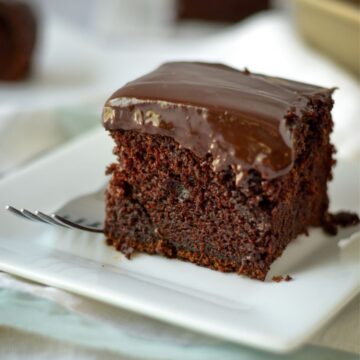 chocolate cake on a white plate